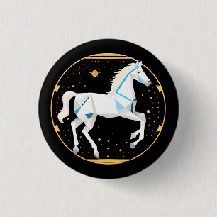 White Horse Abstract Geometric Illustration 1 Inch Round Button