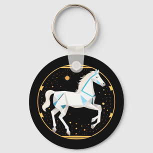 White Horse Abstract Geometric Illustration Keychain