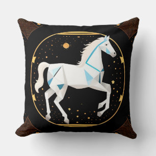 White Horse Abstract Geometric Illustration Throw Pillow