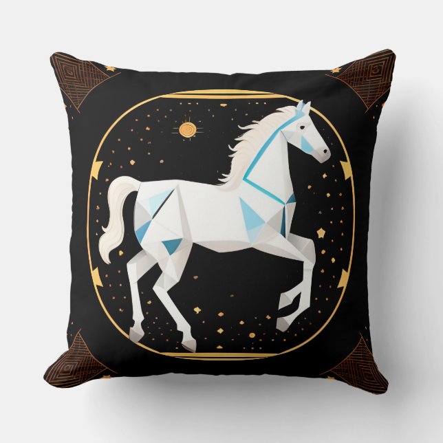 White Horse Abstract Geometric Illustration Throw Pillow (Front)