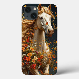 White Horse Adorned With Vibrant Autumn Flowers iPhone 13 Case