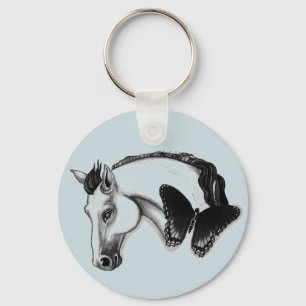 White Horse and Butterfly Design Keychain