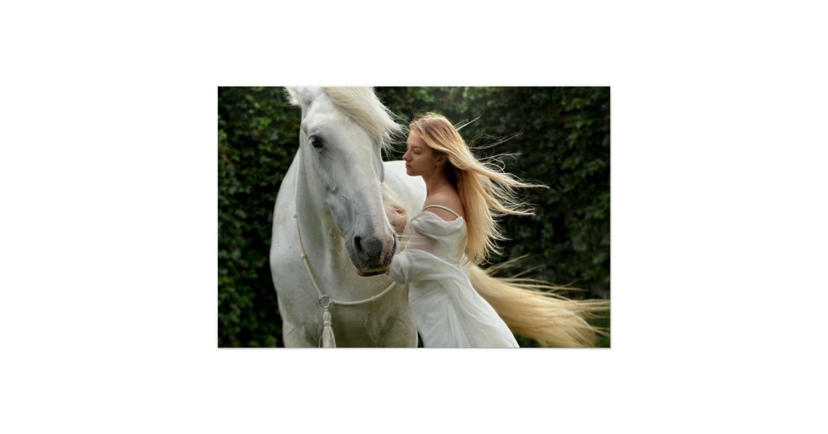 White Horse and Girl Poster Zazzle