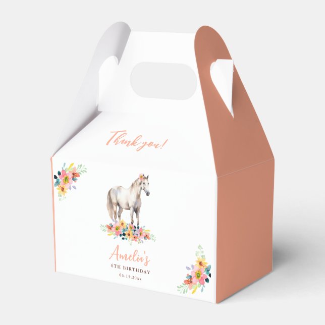 White Horse Birthday Party Floral Pony Favour Box (Front Side)