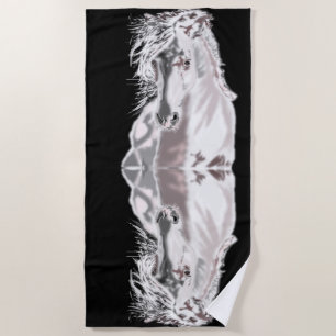 White Horse Black Beach Towel Mirror - Your Colour