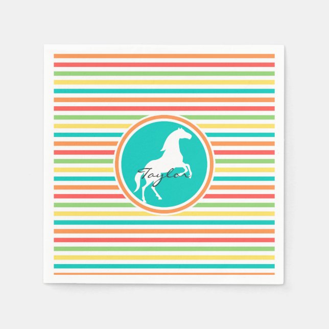 White Horse; Bright Rainbow Stripes Napkin (Front)