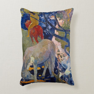 White Horse by Paul Gauguin, Vintage Fine Art Accent Pillow