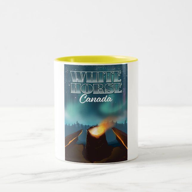 White Horse Canada travel poster Two-Tone Coffee Mug (Center)