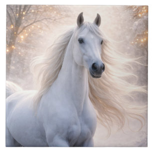 White Horse Christmas Lights Snow Pretty Tile
