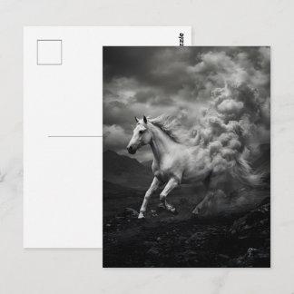 White horse dissolving in clouds postcard