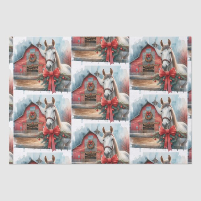 White Horse Festive Farm Christmas  Tissue Paper (Front)