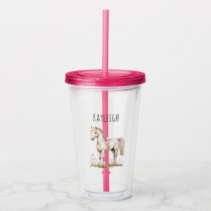 White Horse & Flowers Acrylic Tumbler