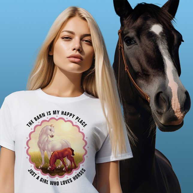 White Horse Foal in Pasture Customizable T-Shirt (Creator Uploaded)