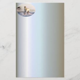 White Horse Galloping Through the Winter Snow Stationery