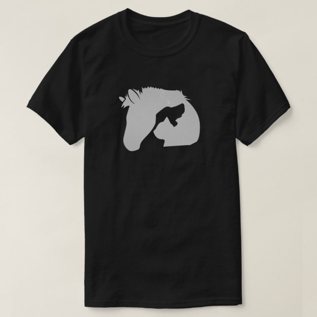 White Horse Head Silhouette With A Dog and Cat T-Shirt (Design Front)