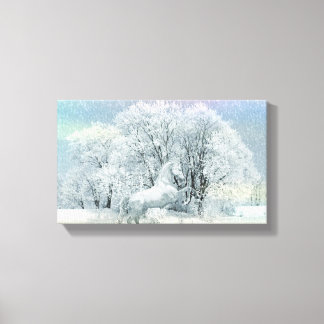 White Horse in a Snow Storm Dramatic Canvas Print