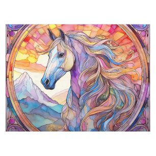 White Horse in Stained Glass Tablecloth