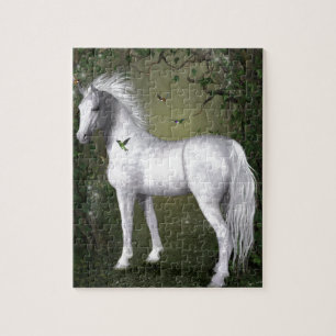 White Horse in the Woods with Hummingbirds Jigsaw Puzzle