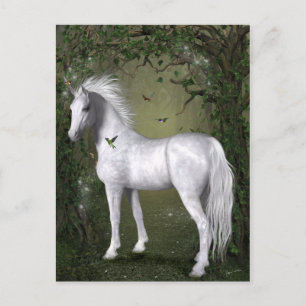 White Horse in the Woods with Hummingbirds Postcard