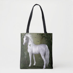 White Horse in the Woods with Hummingbirds Tote Bag