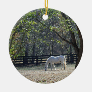 White Horse in trees Ceramic Ornament