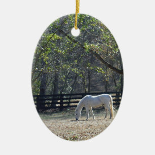 White Horse in trees Ceramic Ornament