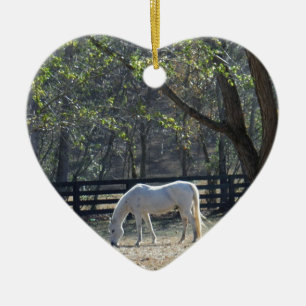 White Horse in trees Ceramic Ornament