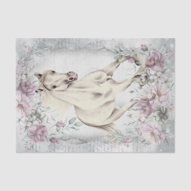 White Horse Meadow Fantasy Decoupage Tissue Paper (Front)