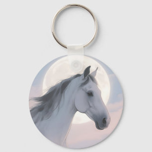 White Horse Moonlit Portrait Keychain