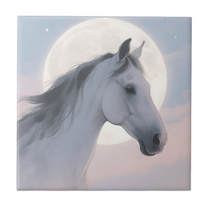 White Horse Moonlit Portrait Tile