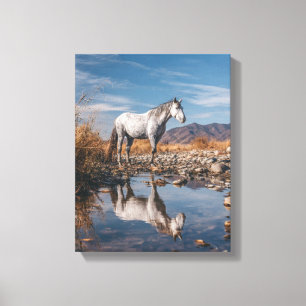 White Horse Mountain Reflection River Art Canvas Print