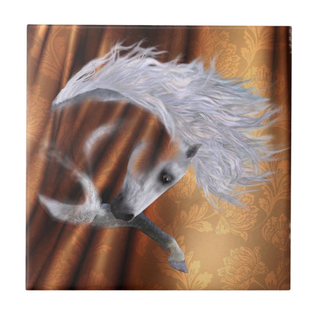 White Horse on Copper - customizable background Tile (Front)