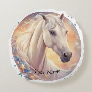 white horse, pastel round pillow