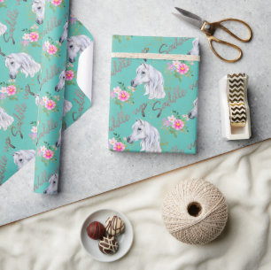 White Horse Pink Birthday Girl Cowgirl Wrapping Paper