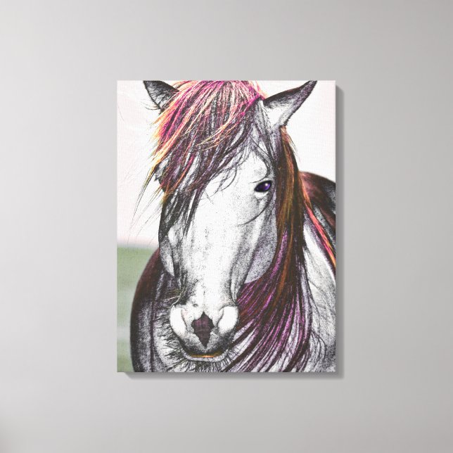 White Horse Pink Hair Art Design Canvas Print (Front)