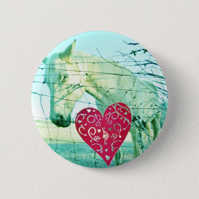 White Horse Red Heart Valentine 2 Inch Round Button (Front)
