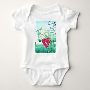 White Horse Red Heart Valentine Baby Bodysuit
