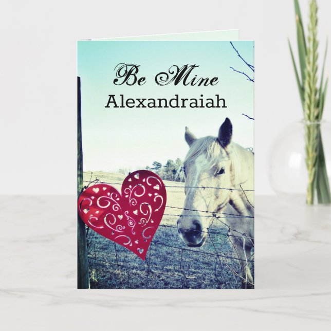 White horse red Heart Valentine Be Mine customize Holiday Card (Front)