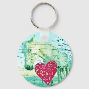 White Horse Red Heart Valentine Keychain