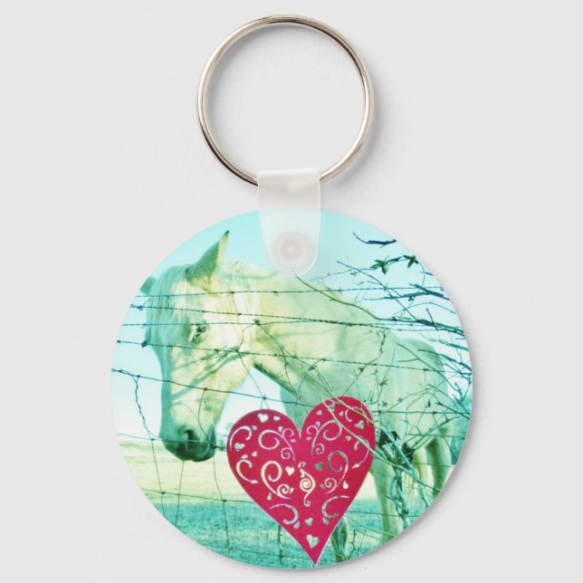 White Horse Red Heart Valentine Keychain (Front)
