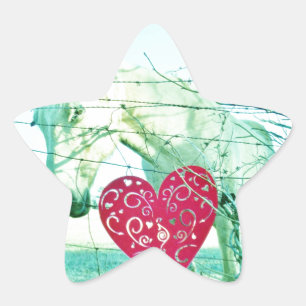 White Horse Red Heart Valentine Star Sticker