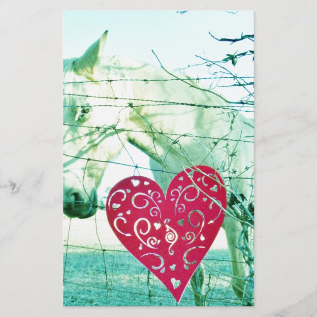 White Horse Red Heart Valentine Stationery (Front)