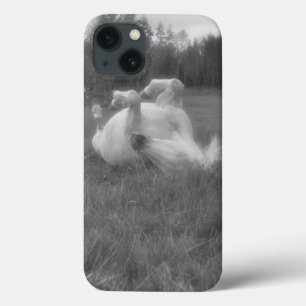 White Horse Rolling in Grass B&W Photo at BC Ranch iPhone 13 Case
