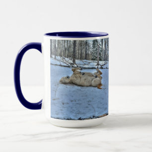 White Horse Rolling in Winter Snow Mug