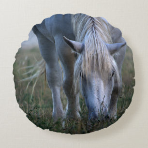 White Horse Round Pillow