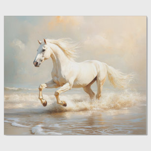 White Horse Running on the Beach Wrapping Paper
