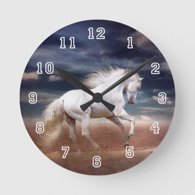 White horse running round wall clock (Front)
