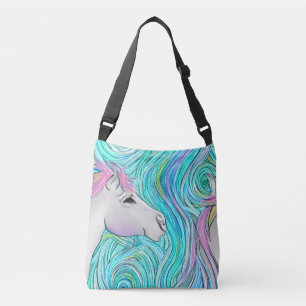White Horse Seamless Pastel Coloured Pattern Crossbody Bag