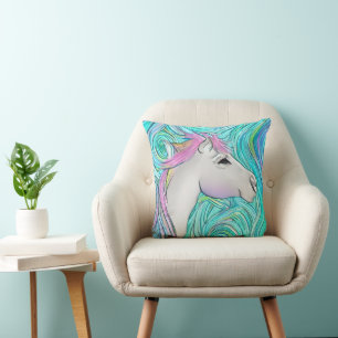 White Horse Seamless Pastel Coloured Pattern Throw Pillow
