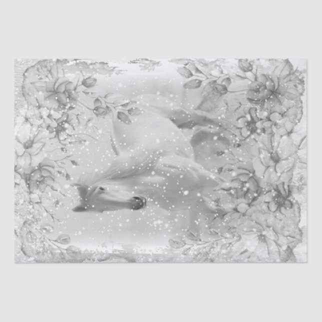 White Horse Snow Decoupage Tissue Paper (Front)